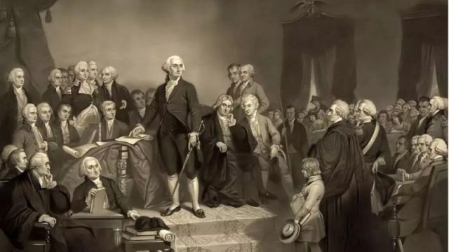1776年7月4日《独立宣言》签署现场。